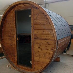 Runde Fasssauna 2 Meter aus Fichte – Outdoor Gartensauna mit Holzofen