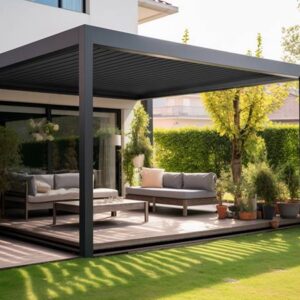 Wellis MotionFlex Pergola – Bioklimatische Aluminium Pergola mit LED & elektrischen Lamellen